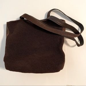 VINTAGE THE SAK; dark weave purse. long handles-easy carry. Boho. Rich brown.